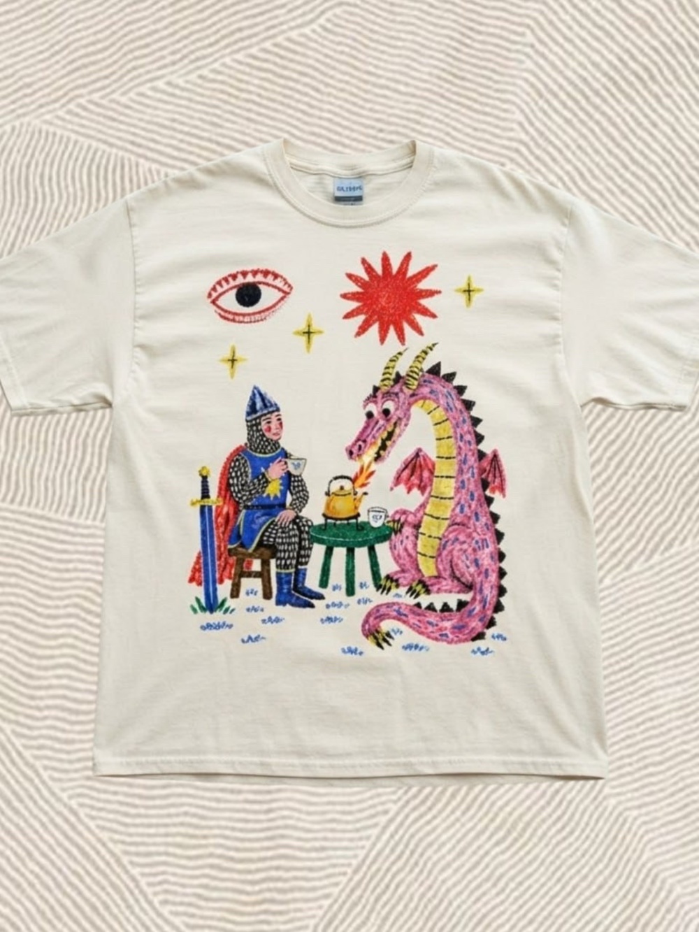 Dragon Tea Party knight and pink dragon Folk Art Graphic T-shirt